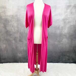 Ashley Stewart Duster Sweater Size 14/16 Cardigan Layering Pink Dopamine Preppy